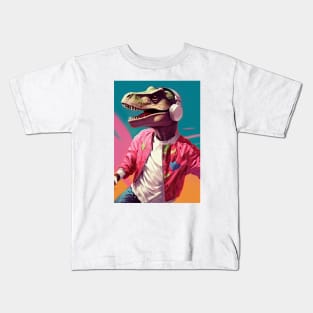 Cool Funny Dinosaur T-Rex Listen to Music Painting Kids T-Shirt